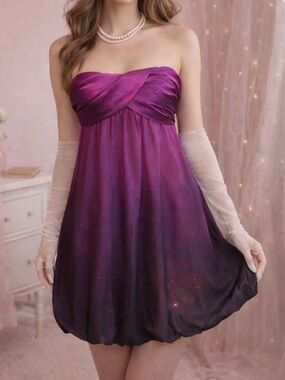 Jump Apparel Ombre Strapless Mini Dress Purple Pink XS 0–2 Y2K Prom